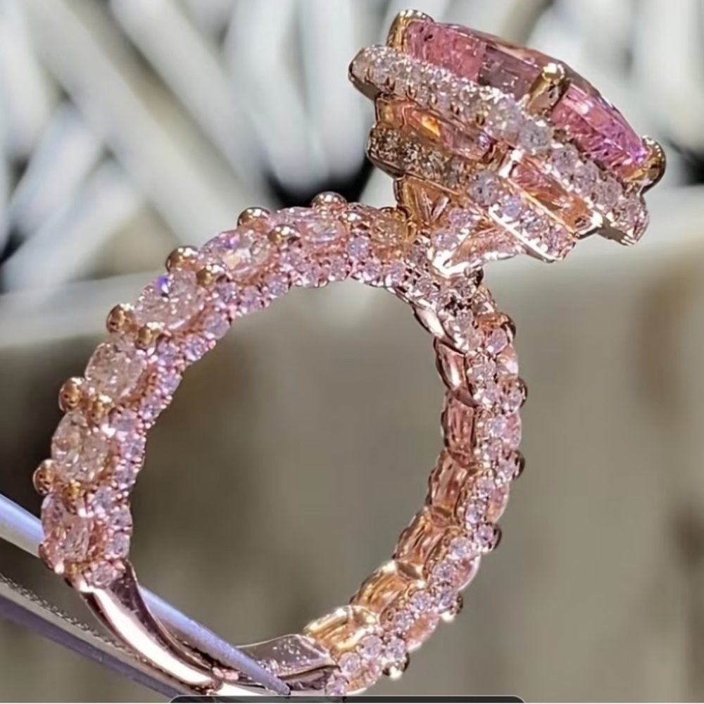 Private Label Rose Gold Morganite Halo Ring with Clear Accents